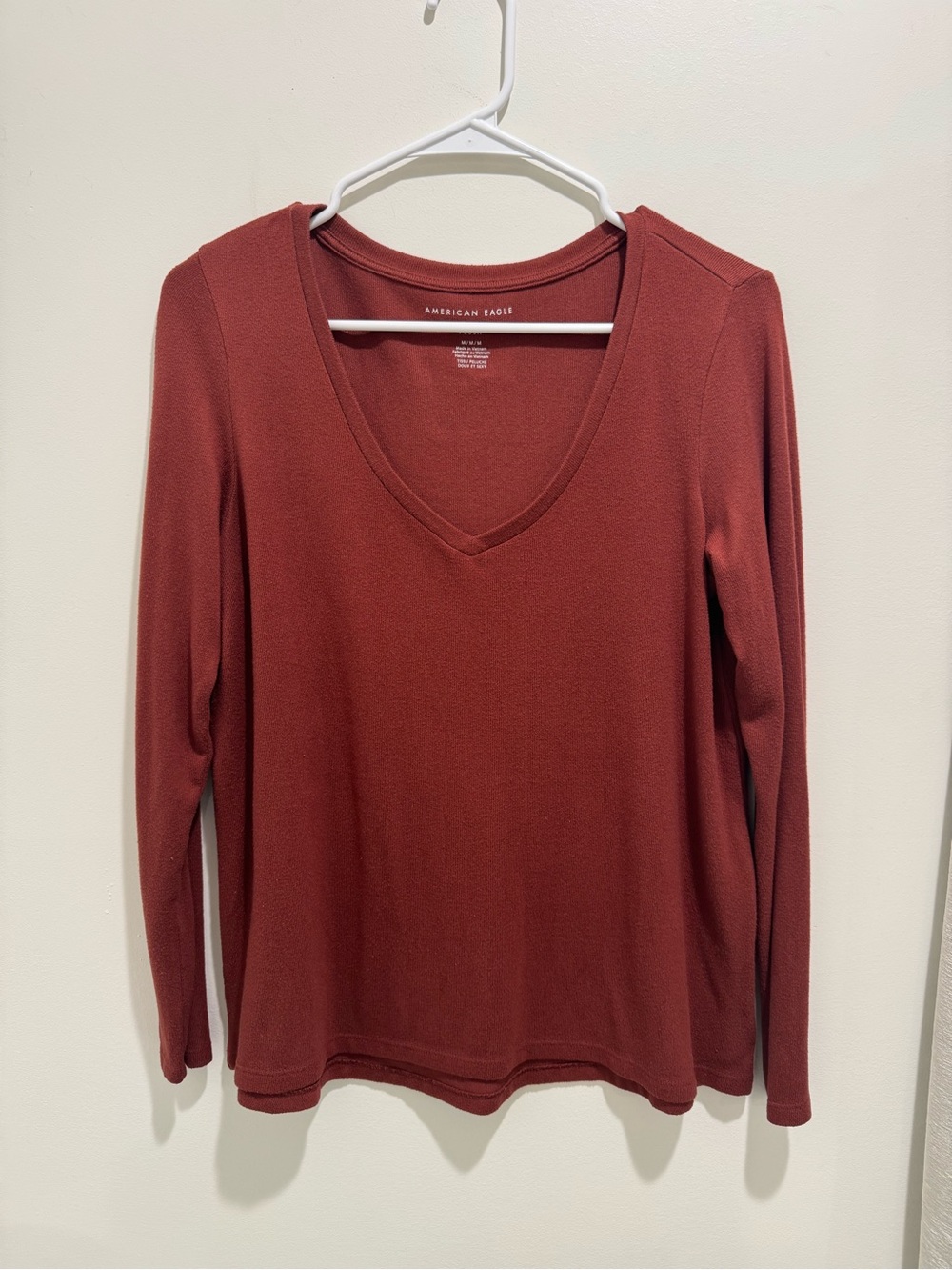 American Eagle Soft & Sexy Plush Rust V-Neck Long Sleeve Top Medium - Picture 2 of 5